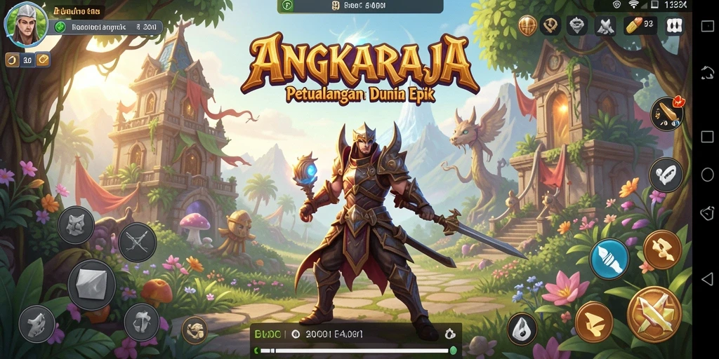 Tampilan gameplay utama ANGKARAJA menunjukkan petualangan seru di dunia fantasi.