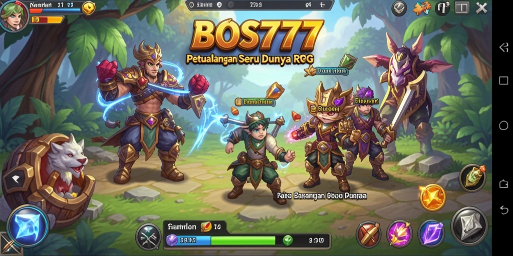 Screenshot utama BOS777 menampilkan aksi pertarungan mendebarkan dalam dunia RPG.