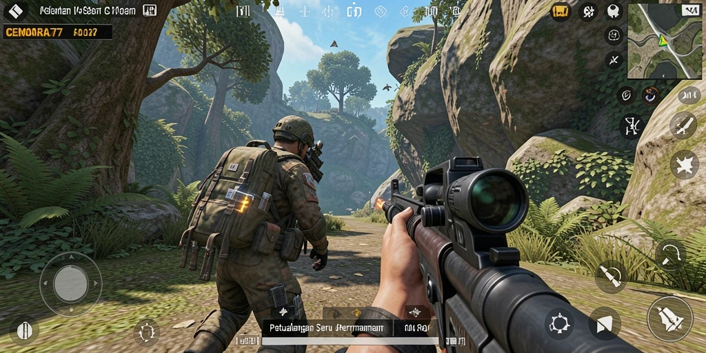 Tampilan gameplay seru di CEMARA77 saat bertarung dengan musuh.