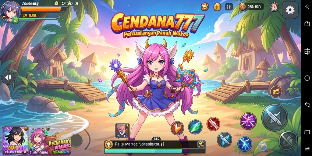 Screenshot gameplay CENDANA777 menampilkan aksi karakter anime.