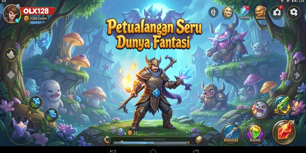 Tampilan menarik dari gameplay OLX128 yang menampilkan karakter berpetualang.