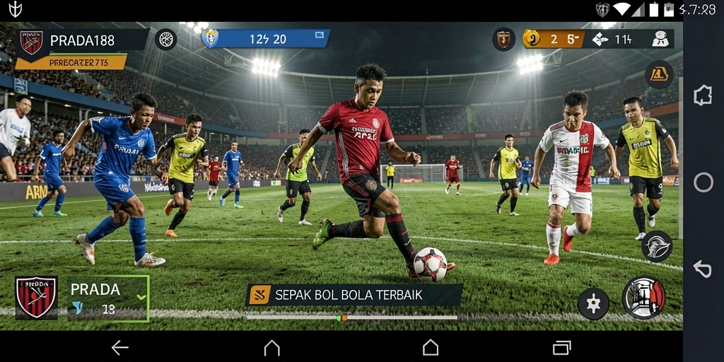 Screenshot gameplay PRADA188 yang menunjukkan pertandingan sepak bola intens.