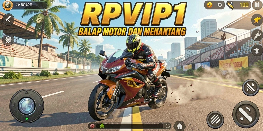 Screenshot RPVIP1 menampilkan aksi balap motor yang mendebarkan dan penuh visual yang menakjubkan.