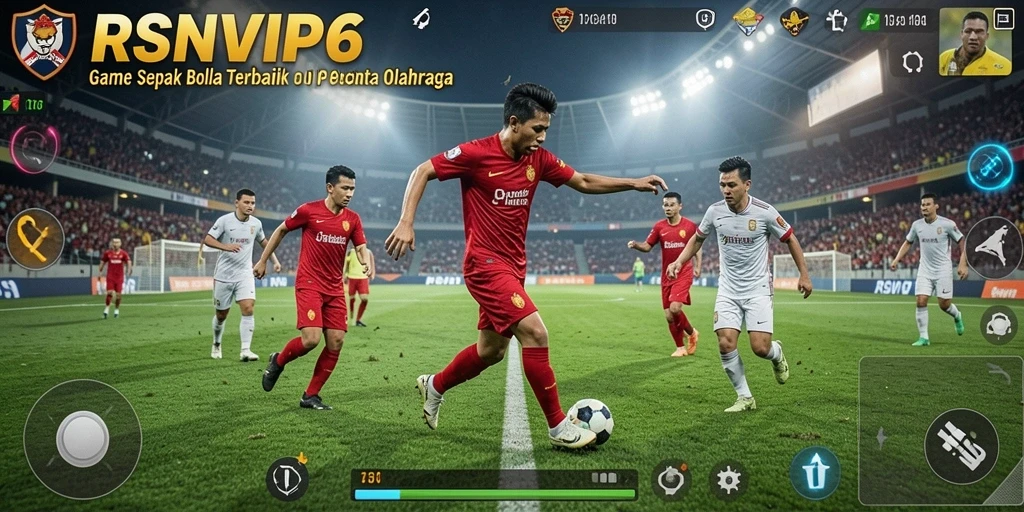 Screenshot gameplay RSNVIP6 yang menampilkan aksi seru di lapangan sepak bola.
