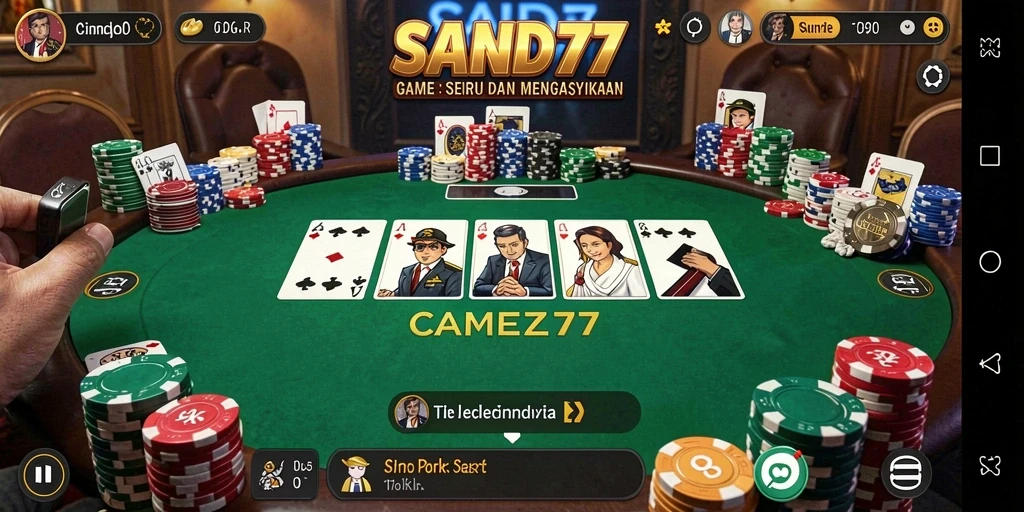 Screenshot gameplay SAND77 menampilkan suasana poker yang seru dan interaktif.