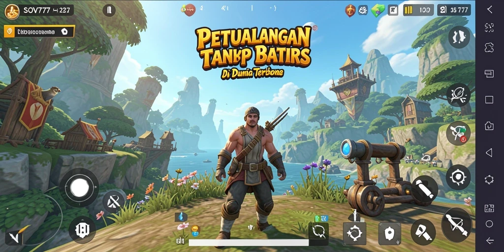 Screenshot menunjukkan karakter menjelajahi dunia terbuka yang megah.
