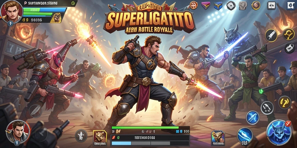 Gameplay seru dalam SUPERLIGATOTO dengan pertarungan intens Battle Royale.