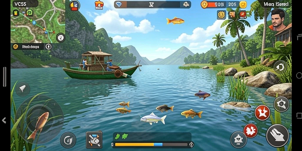 Tampilan menarik gameplay VC55 yang menggembirakan dalam suasana memancing.