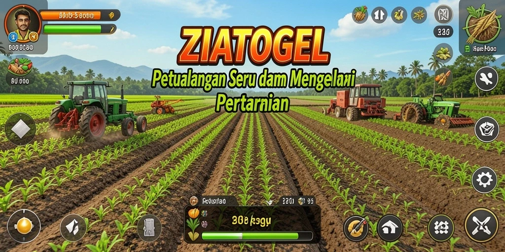 Tampilan gameplay ZIATOGEL dengan suasana pertanian yang ceria.